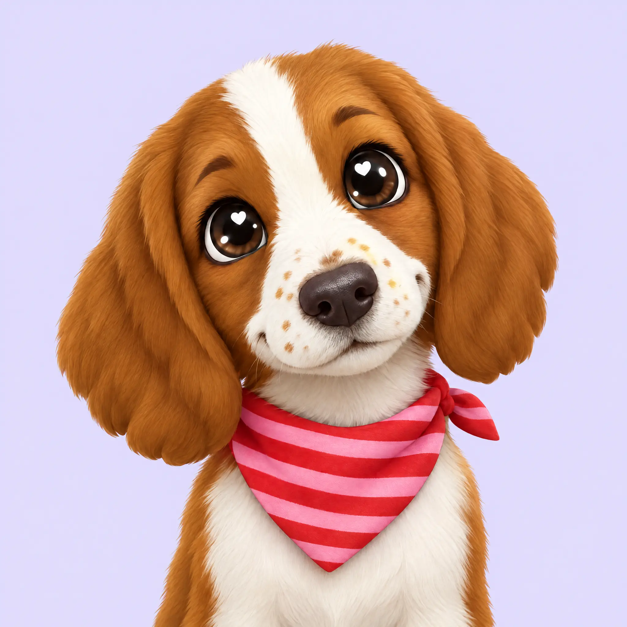 Illustrated Gigi the Welsh Springer Spaniel in a pink and red striped bandana